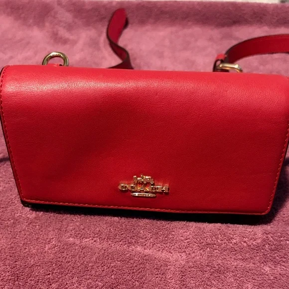 Coach Vibrant Block Red and Brown Crossbody and Belt Bag - Picture 1 of 4